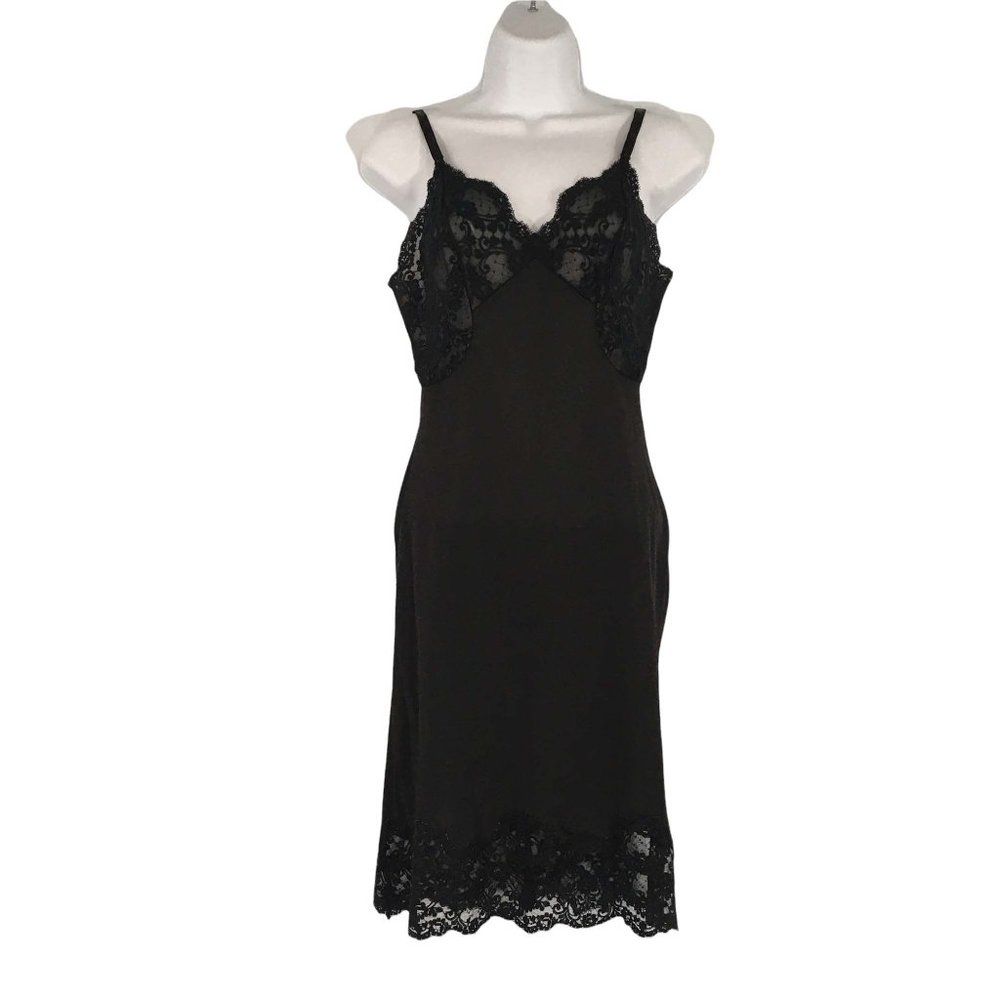 Fischer Heavenly Lingerie Vintage Black Lace Full Slip, 32 bust